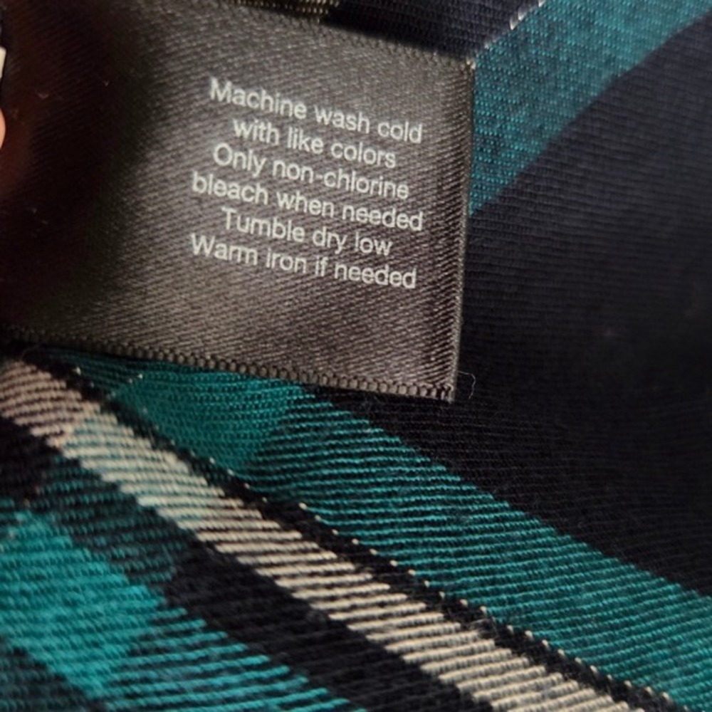 Lane Bryant Teal Navy Plaid Metallic Split Neck Blouse Top Womens 16 - Picture 8 of 8